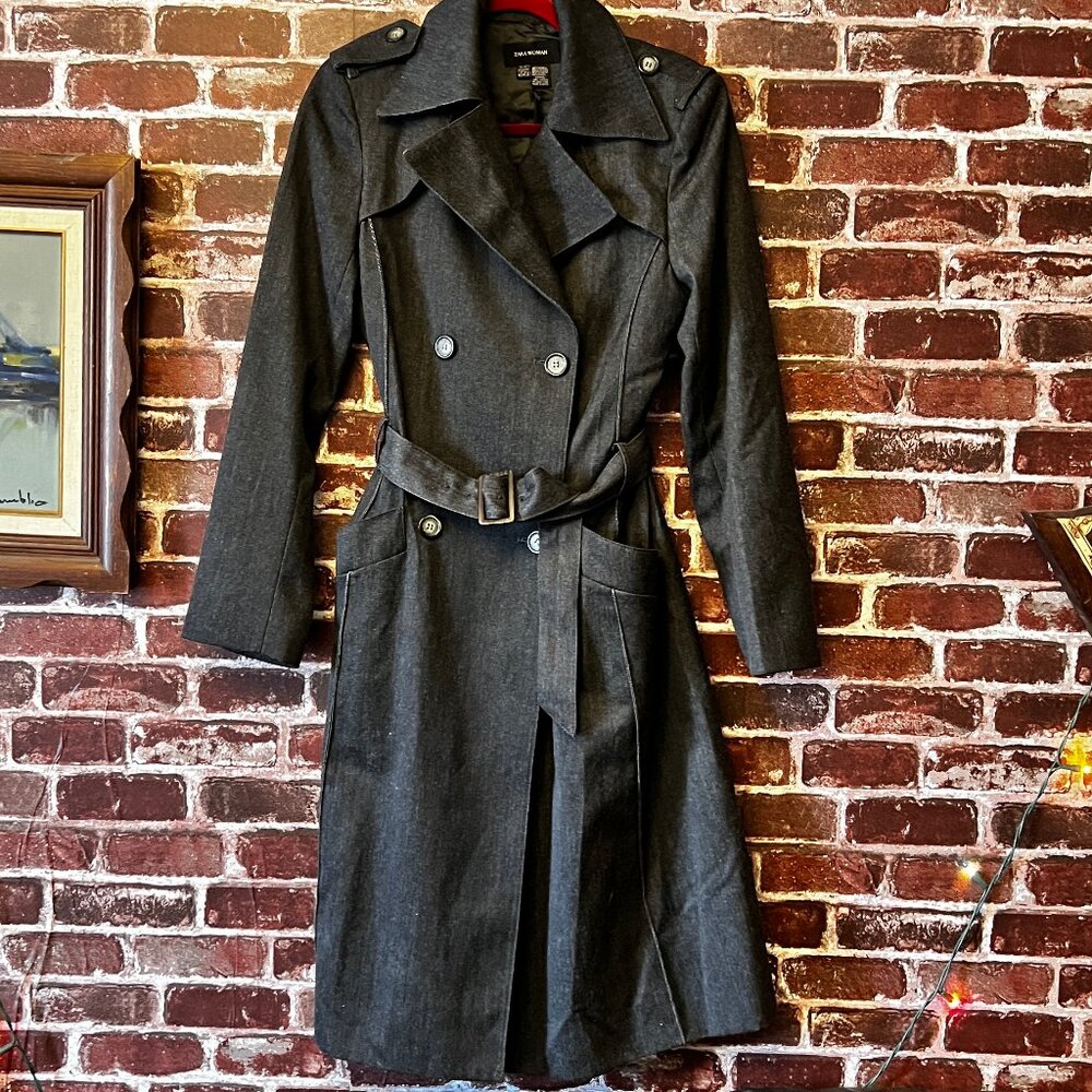 Zara Woman Grey Wool Blend Trench Coat